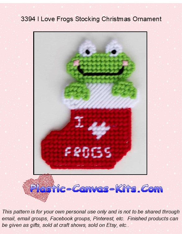 I Love Frogs Stocking Christmas Ornament