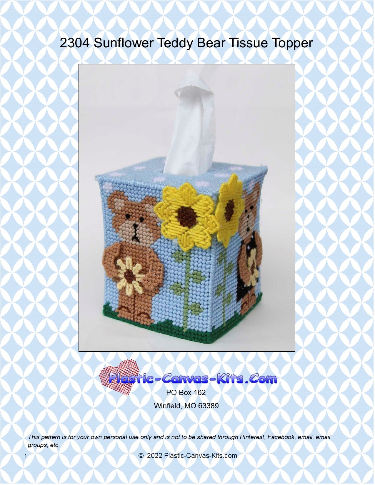 Sunflower Gnome Tissue Topper-plastic Canvas Pattern-pdf Download